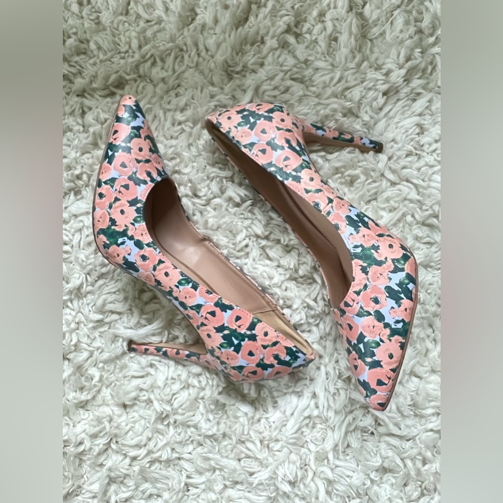 BCBGeneration Heidi Floral Pointed Toe Stiletto, Faux Leather